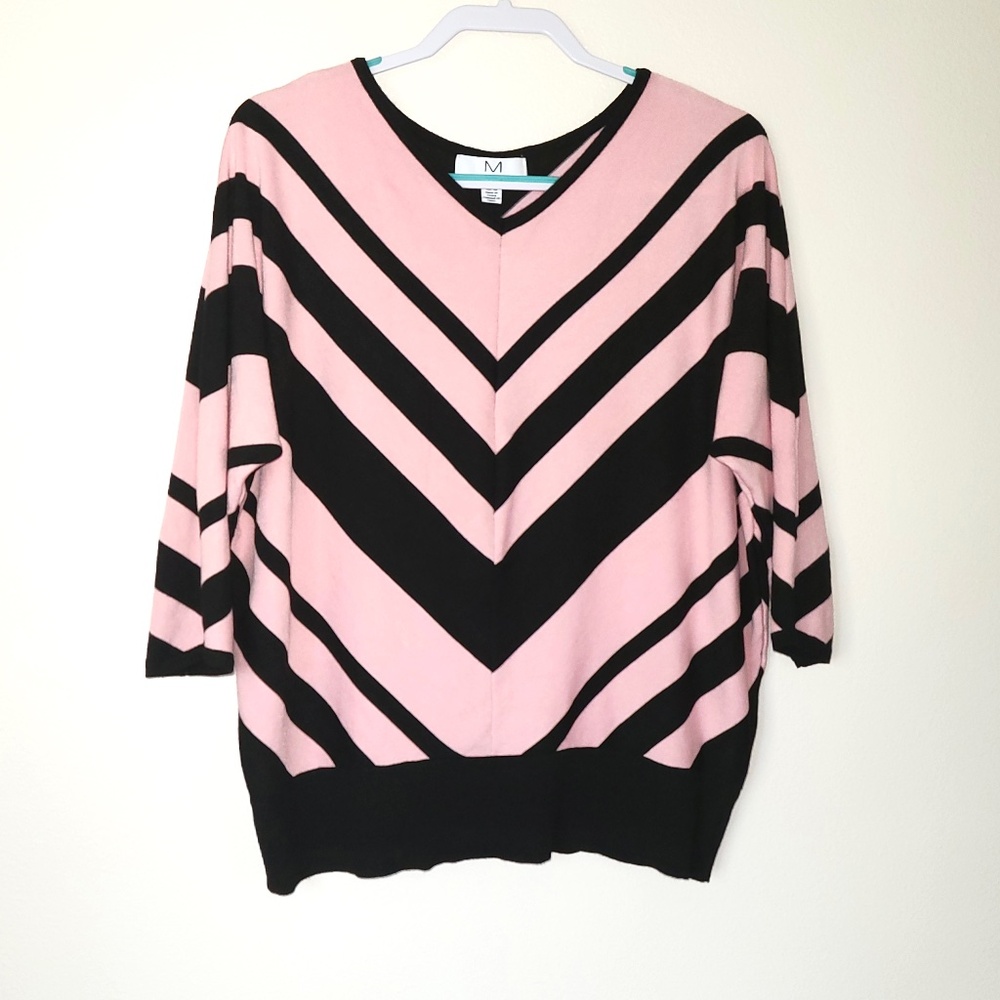 Magaschoni pink and black chevron color block sweater plus size 1X (16)